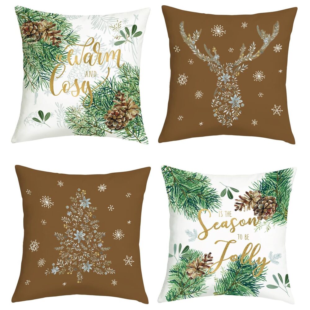 8558 Christmas Pinecones Throw Pillow Covers 18x18 Inch Set of 4 Pine
